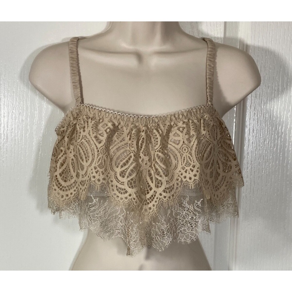 Victoria Secret Dream Angels Bralette Large Beige Crop Top Lace‎ Ruffled Bride